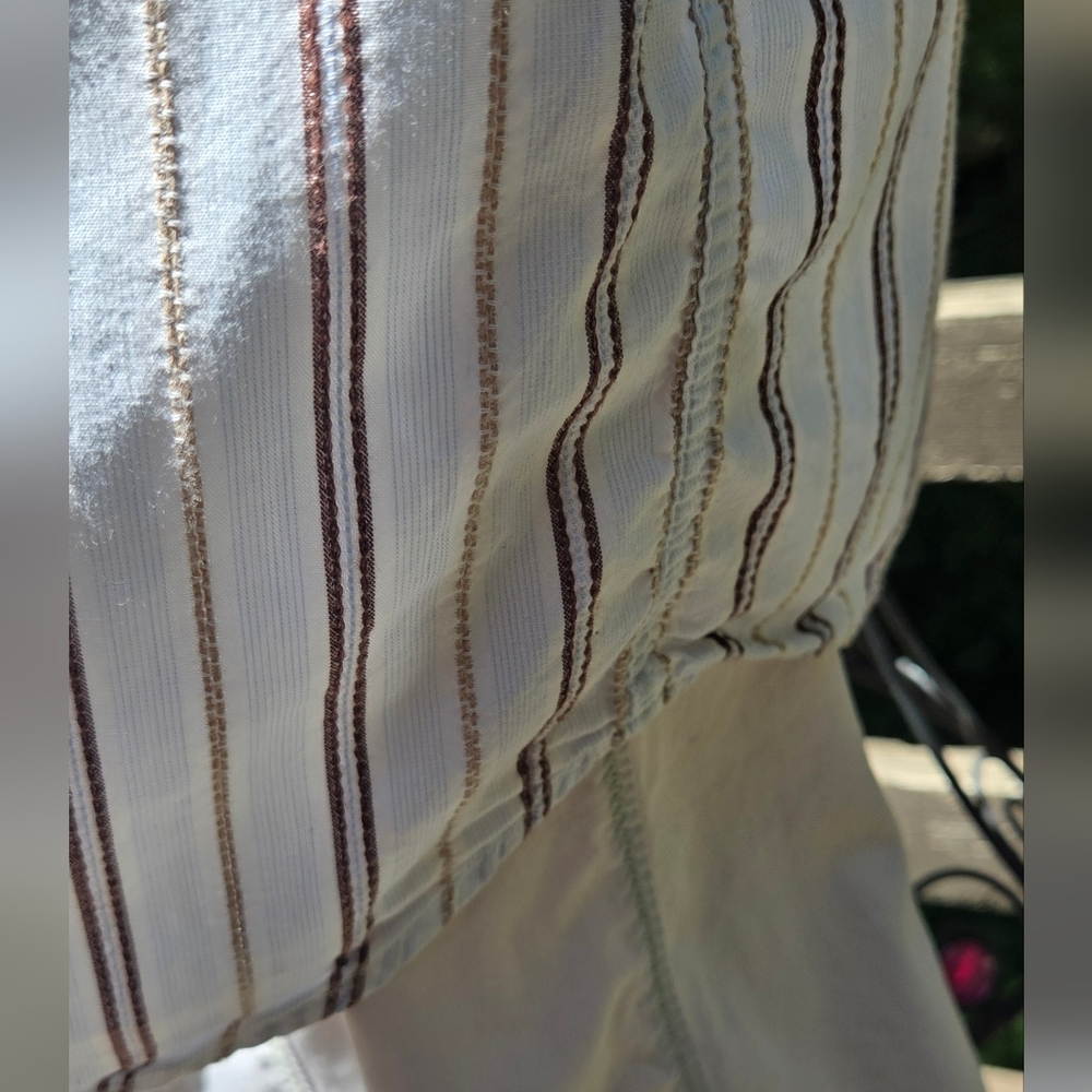 Horny Toad White&Tan Brown Button Down Shirt gently Tested NO Defects SzL - Picture 8 of 9